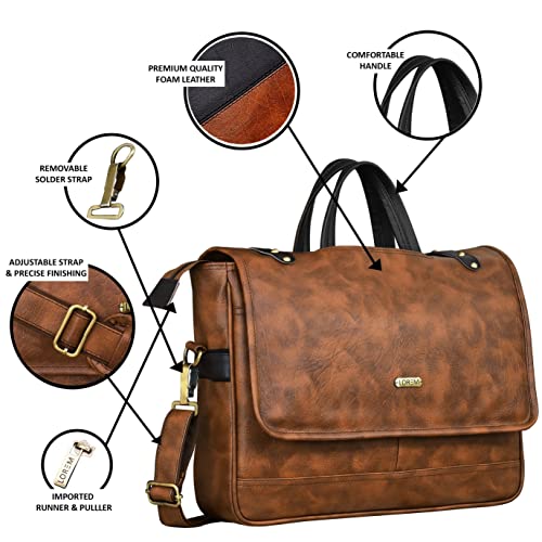 LOREM Tan & Black Color Faux Leather 10L Messenger Bag For Men BG47 3