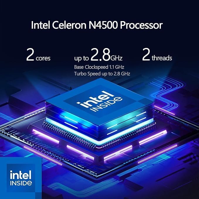 Diagram of Intel Celeron N4500 Processor with 2 cores and up to 2.8GHz speed