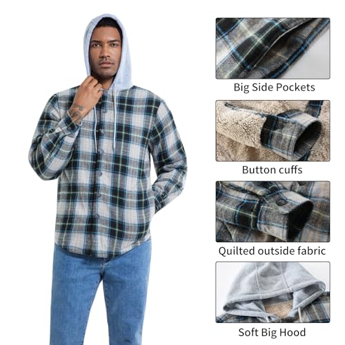 Image of Men's Cotton Plaid Shirt Jacket Fleece Flannel Sherpa Button Down