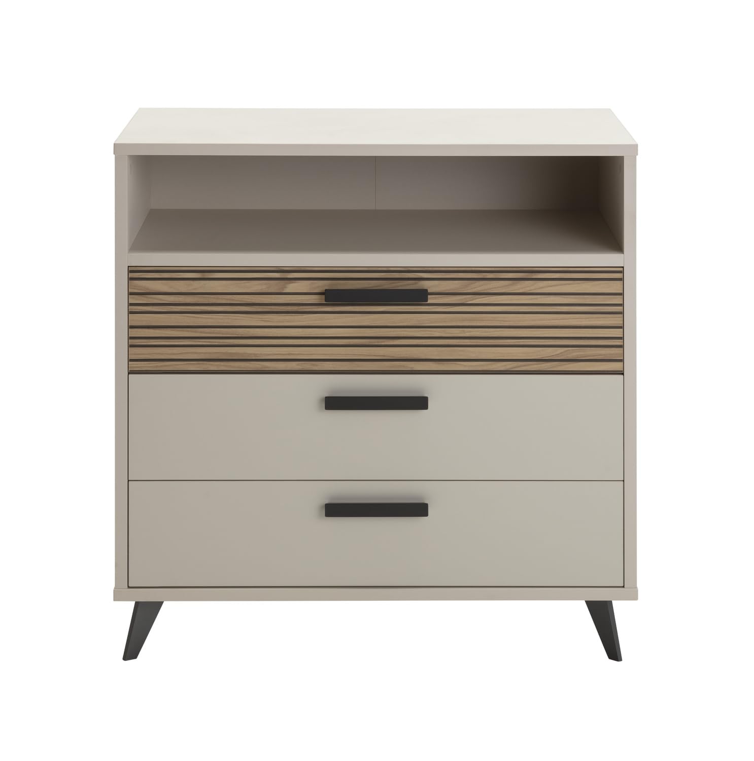 Composad | Cassettiera della Linea BRAVO con 3 Cassetti e 1 Vano Aperto, Cassettiera Per Cameretta Bambini, Moderna, (LxAxP): 91,2x94,8x44,7 cm, Grigio Cashmere Topmatt e Strippedwood