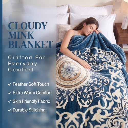 Image of VAS COLLECTIONS 280 GSM Micromink Blanket, 4.5 Kg Premium Soft Warm Cozy Blanket, Plush Floral Printed Blanket for Double Bed, Ultra Soft Comfortable Bedding, 86 x 90 Inches(218 x 229cm) - Powder Blue