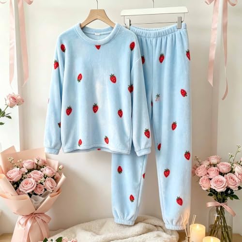Aswuknt Womens Flannel Pajama Set Long Sleeve Winter Cute Fleece Sleepwear - image 2