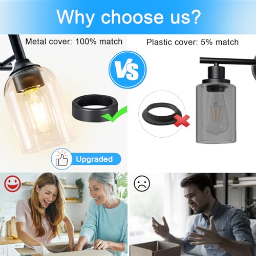 Image of Modern Black 4-Light Bathroom Vanity Light Fixtures with Clear Glass Shade - Wall Lamp for Mirror, Kitchen, Living Room, Hallway, Cabinet, Porch (E26 Base)