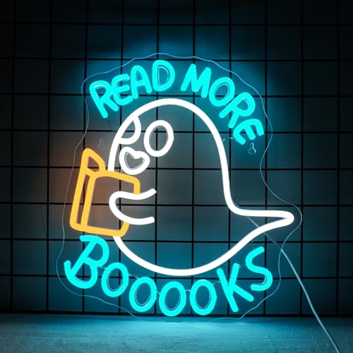 Image of WLHOPE Read More Booooks Neon Sign Read More Books Neon Signs for Wall Decor Dimmable Book Neon Lights Classroom LED Light Up Boo Sign for Bedroom Bookstore Reading Room Library Study Room Decoration