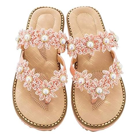 WODETIAN Sandalias Planas de Verano para Mujer Rhinestone Bohemia Cover