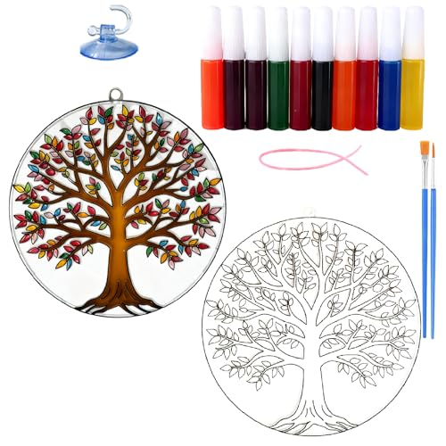 Ayhuhra Tree of Life Suncatcher Craft Kit-6 Inch DIY Stained Glass Window Hanging Art for Home & Garden Decor, Christmas Housewarming Creative Gifts