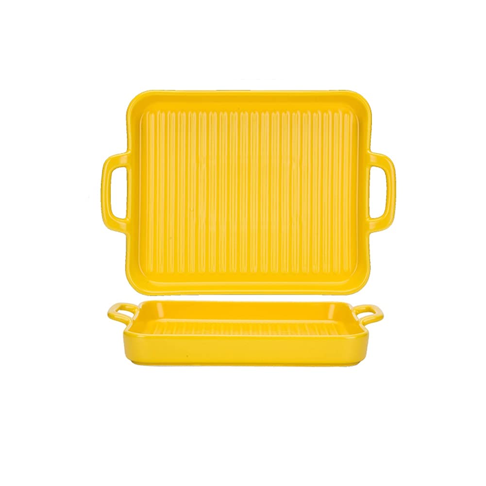 Fuente para Hornear Cerámica de 2 piezas Cerámica, pan para hornear, plato de hornear rectangular con doble manija, plato para hornear para cena de pastel, cocina, series de textura, 9.5 / 10 pulgadas