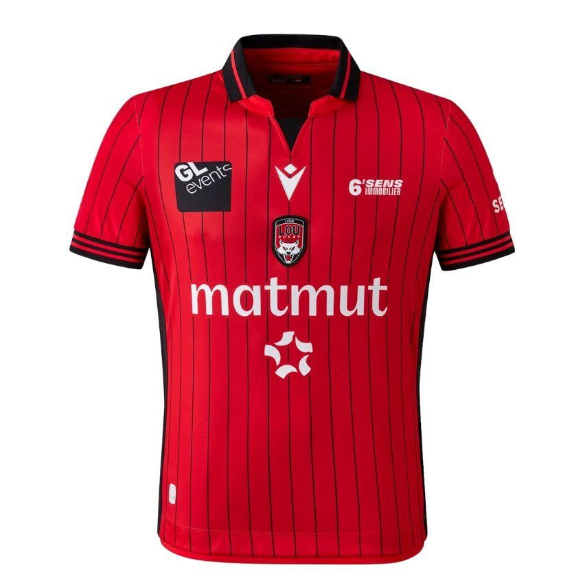 Maillot rugby Lyon Lou extérieur rouge pour adulte fan de top 14