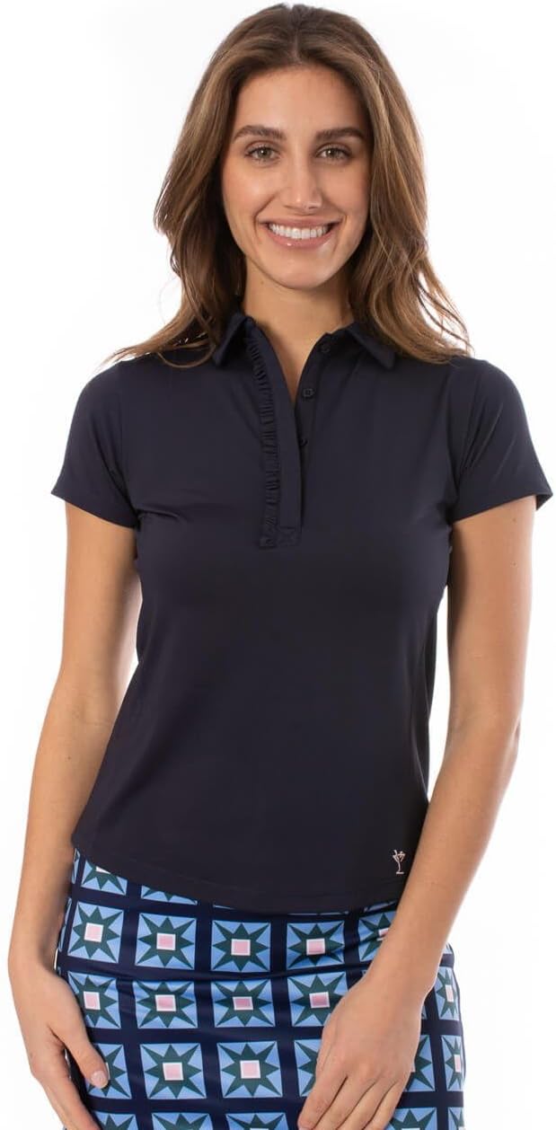 GOLFTINI Short Sleeve Ruffle Polo – Lightweight Stretch Golf & Tennis Shirt with UPF 30+, Moisture-Wicking