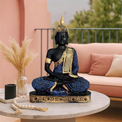 Image of Beautiful Resin Meditating Buddha Statue for Home Decor (Pack of 1, Purple & Black)