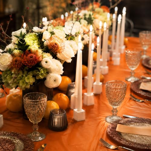 Image of Blue Orchards Orange Plastic Table Cover (Pack of 3 with 20 Glue dots) - 54 inch x 108 inch - Waterproof & Disposable Tablecloth for Halloween, Autumn Decoration, Thanksgiving, Birthday Party Supplies