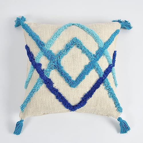Image of TIB Premium Boho Decorative Throw Cushion Covers, 16 x 16 cm, Set of 2, Cotton. (Blue Lines)-230 TC