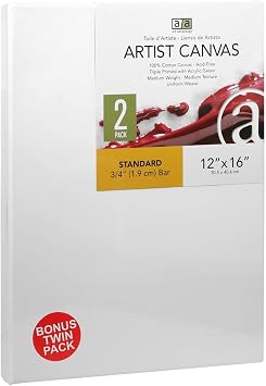 Art Advantage Artist Canvas Visual Edge 12x16, 2pc, Stretched Canvas for Painting, Blank Canvas for Acrylics & Oils, Canvases for Artists, Professional Pre-Stretched Canvas