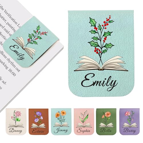 EDSG Personalized Magnetic Bookmarks, Leather Bookmark Clip with Birth Flower