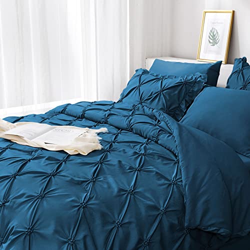 JOLLYVOGUE Queen Comforter Set 7 Pieces, Teal Bed in a Bag Comforter Set for Bedroom, Bedding Comforter Sets with Comforter, Sheets,Ruffled Shams & Pillowcases