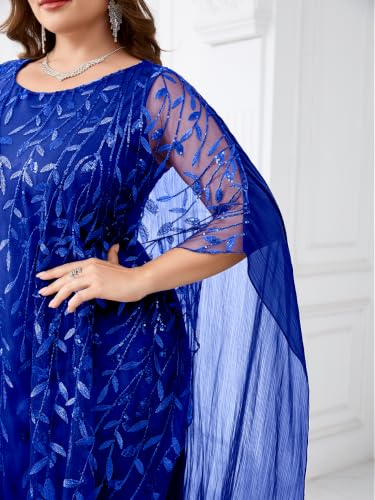 Image of Plus Size Sparkly Formal Evening Gown Sequin Cape Overlay Mother of Bride Dress Wedding Guest Cocktail Party