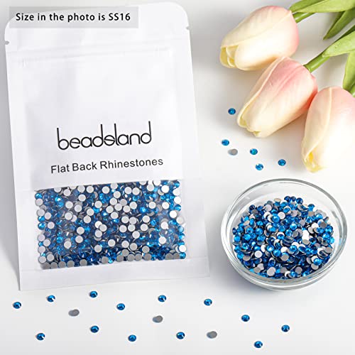 Image of Beadsland Flat Back Crystal Rhinestones, Capri Blue, SS16, 2880pcs | Flatback Glass Gems, 3.8-4.0mm, for Nail Art Craft, Glue Fix