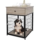 IDEALHOUSE Furniture Dog Crates, Style Wood Dog Kennel End Table with Drawer, Dog House Indoor Use,...