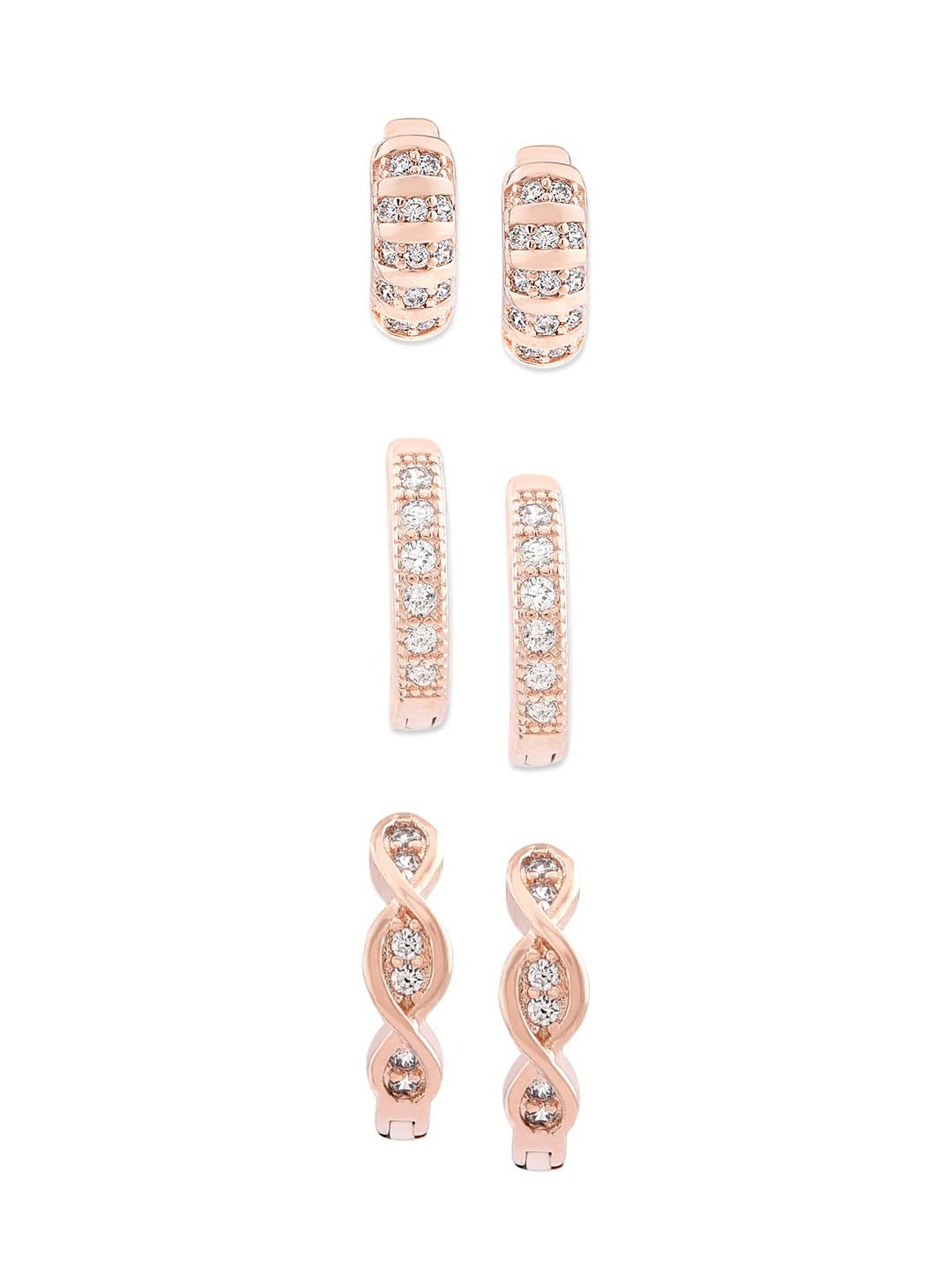 Zaveri Pearls Set of 3 Rose Gold Contemporary Hoop Earrings For Women-ZPFK12830 (B09T36LHFJ) Amazon Price History, Amazon Price Tracker