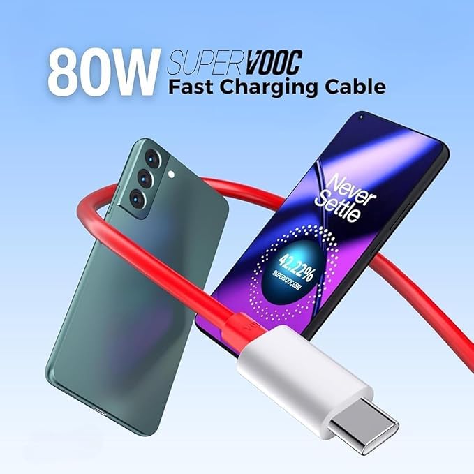 Image of Mifaso 80W SUPERVOOC Charger with 1m Type C Cable - Compatible with Oneplus, Realme, Redmi, Nothing, Oppo, Pixel & Other Smartphones Supporting Dash, Warp, Vooc Charging Standards - White