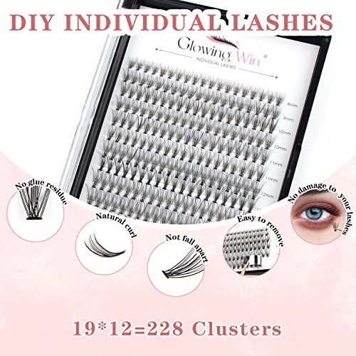 Glowingwin Cluster Lashes 228 PCS Individual Lashes Natural Look False Eyelashes Individual C Curl Soft DIY Lash Extensions At Home(20D Mix8-15mm 0.07C Curl) - Image 2