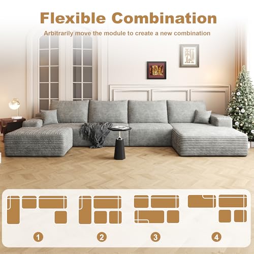 Image of 96 inch Sectional Couches for Living Room Cloud Couch Sofa with L-Shape Upholstered Boneless Couchs Modern Modular Sectional Couch with Chaise