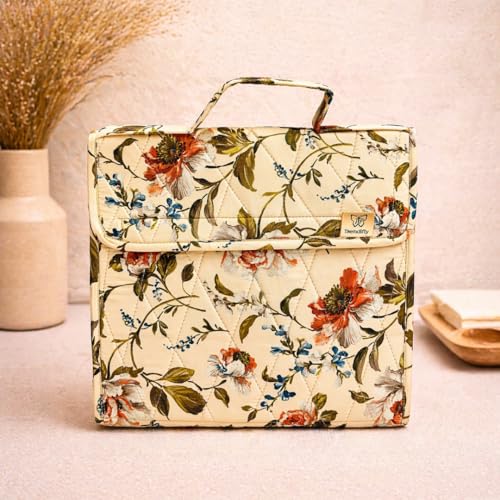 Image of Trendifly Cotton Blend Foldable Multipocket Jewellery Organizer Suitcase Women Embroidery Design Travelling Jewelry Sutcase Bag 5 Transparent Pockets Necklace Bangles Rings Girls (Flower Brown)