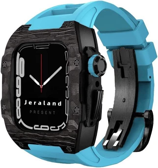 Boîtier fibre de carbone Apple Watch 45mm de luxe et bracelet fluoroélastomère