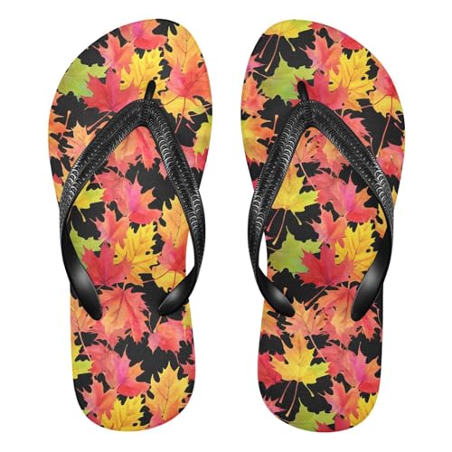 Maple Leaf Black Flip Flops for Beach Thong Sandals Anti-slip Lightweight Beach Shoes for Indoor Outdoor House