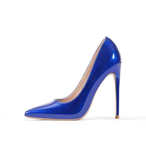 GENSHUO Stiletto Stiletto High Heels, 12CM/4.72IN Damen Pumps Spitz Party High Heels Sexy Basic Schuhe Damen Geschlossen Abendschuhe Lack/Wildleder - 39 EU - Königsblau