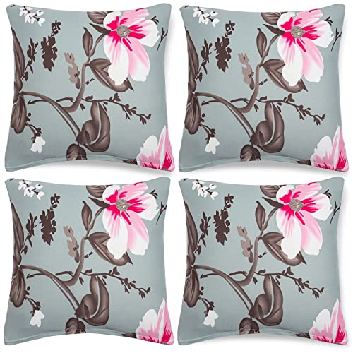 Image of HOKIPO Polyester Blend Stretchable Cushion Cover 16 inch x 16 inch, Pack of 4 (AR-4098-D24*4),Grey
