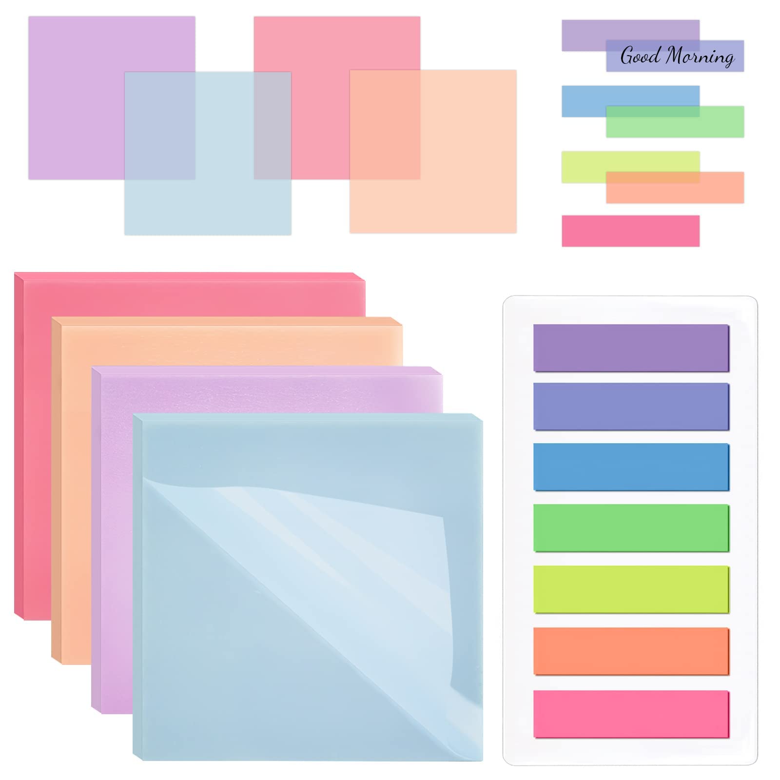 Transparent Sticky Note Pads, 4 Packs Waterproof Self-Stick Notes Pads Index Tabs Kit 200 Sheets Writable Memo Pads 140pcs Page Markers Tabs for Notebooks Message Reminder Planning Office School