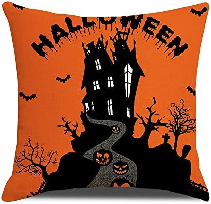 Kayan 4 Pieces Halloween Decorations Cushion Covers Pillowcase Linen Pillow covers Halloween Decoration Gifts Home Party Farmhouse Orange and Black Decor 18 x 18 Inch