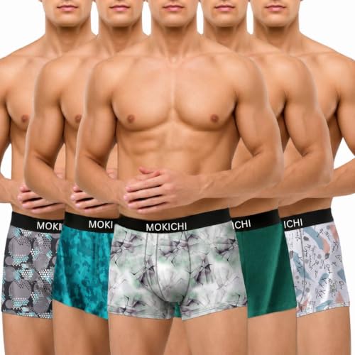Image of Men's Printed Boxer Briefs | Stretchable Trunks with Comfortable Elastic Waistband | Multicolour Innerwear Pack of 5