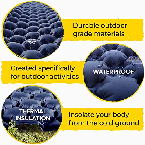 Wellax Ultralight Air Sleeping Pad - Inflatable Camping Mat For Backpacking, Traveling And Hiking Air Cell Design For Better Stability & Support -Plus Repair Kit - Blue #TOP4