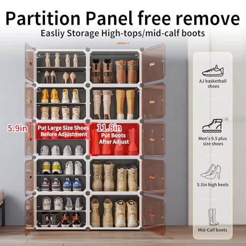 Image of MAGINELS 6-Tier Shoe Rack,Expandable Plastic Shoe Cabinet. Shoe Storage with Door,Entryway, Closets, Hallway, and Bedroom.Accommodates Up to 24 Pairs of Shoes.Grey (3 by 6)