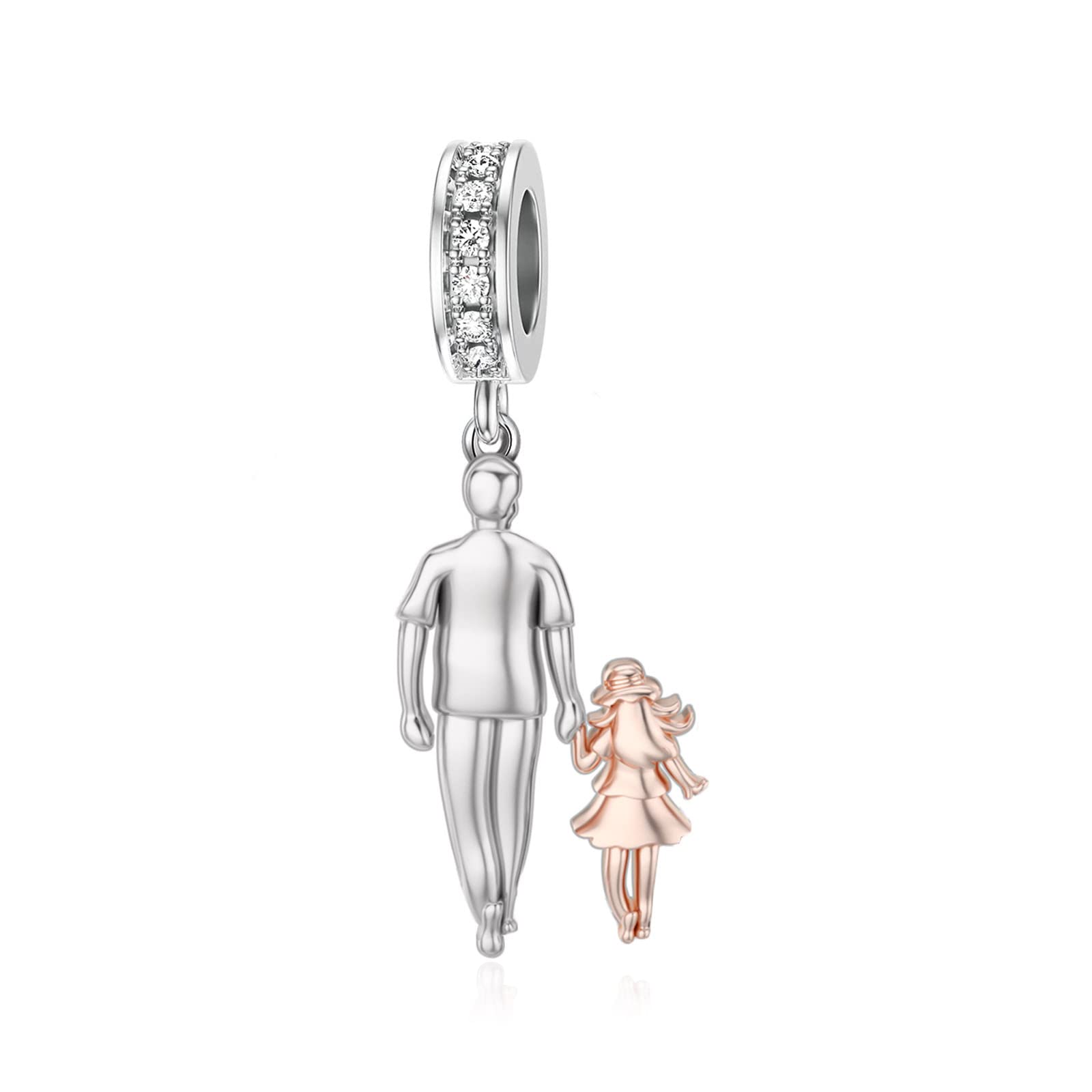 PROESS Father Mother Daughter Charm fit Charms Bracelet Sterling Silver Charms for Bracelets Birthday Valentines Day Gifts for Daughter Mother Lover