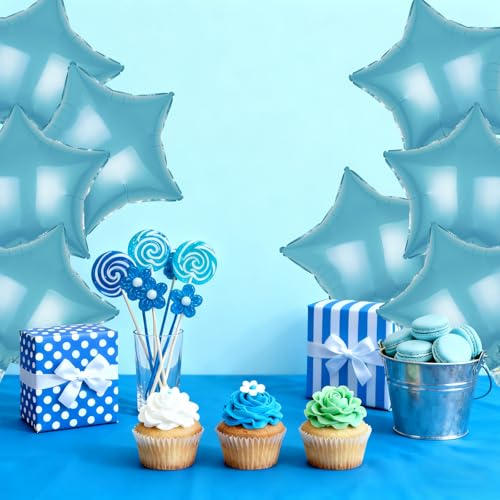 Image of MEETINGU Light Blue Star Shape Foil Balloons 18Inch Light Blue Foil Balloons 10 PCS Baby Blue Star Mylar Balloons for Wedding, Graduation, Baby Shower, Birthday Party Decorations