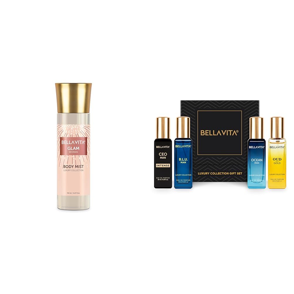 Bella Vita Luxury Glam Women Body Spray Mist for Refreshing Floral & Jasmine Long Lasting Fragrance 150 ml Collection Eau De Parfum 4 x 20ml for Men with OUD GOLD OCEAN B.L.U & CEO Man Perfume