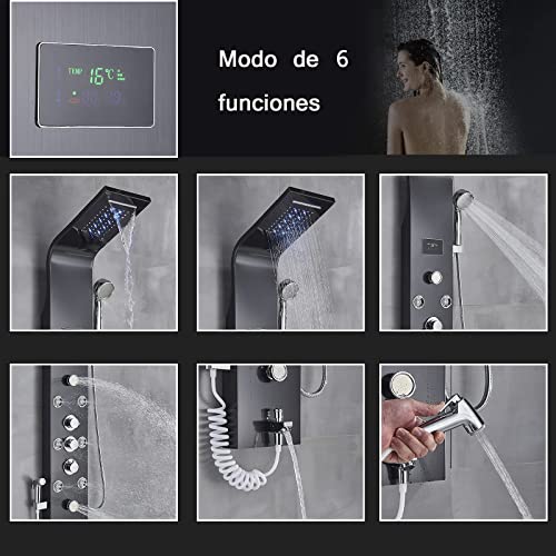 Saeuwtowy-Columna-de-Hidromasaje-Panel-de-Ducha-Negro-LED-Multifuncion-LCD-pantalla-de-temperatura-8-boquillas-de-masaje-con-pistola-de-pulverizacion