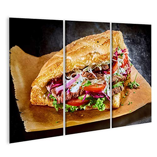 Cuadro sobre lienzo kebab kebab sobre pan de pita tostado dorado póster, impresión artística