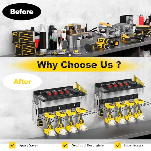 Werkzeugspeicher Aufbewahrung Wandhalterung, Pollen Elektrowerkzeug Organizer Akku Schlagbohrschrauber, Heavyduty Elektrisch Bohrer Wandmontage Werkzeughalter Werkzeugregal Garage Power Tool Organizer
