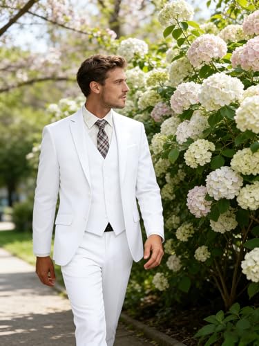 Image of WOMS Men's 3 Piece Suit Slim Fit,Mens Wedding Suit Groom Prom Tuxedo