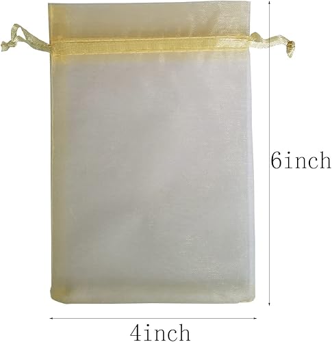 Vista 62 de 100 Pcs Gift Organza Bags 5x7 Inch Gold Drawstrings Sheer Fabric Pouch for Jewelry Baby Shower Christmas Party Favors Wedding Kids Men Teenage