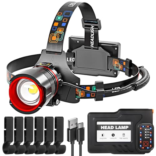 ChicDwell Head Torch Rechargeable, 80000LM Super Bright LED Headlamp with Motion Sensor,10500mAh Battery Powered Headlight,11 Modes 125° Adjustable Head Lamp