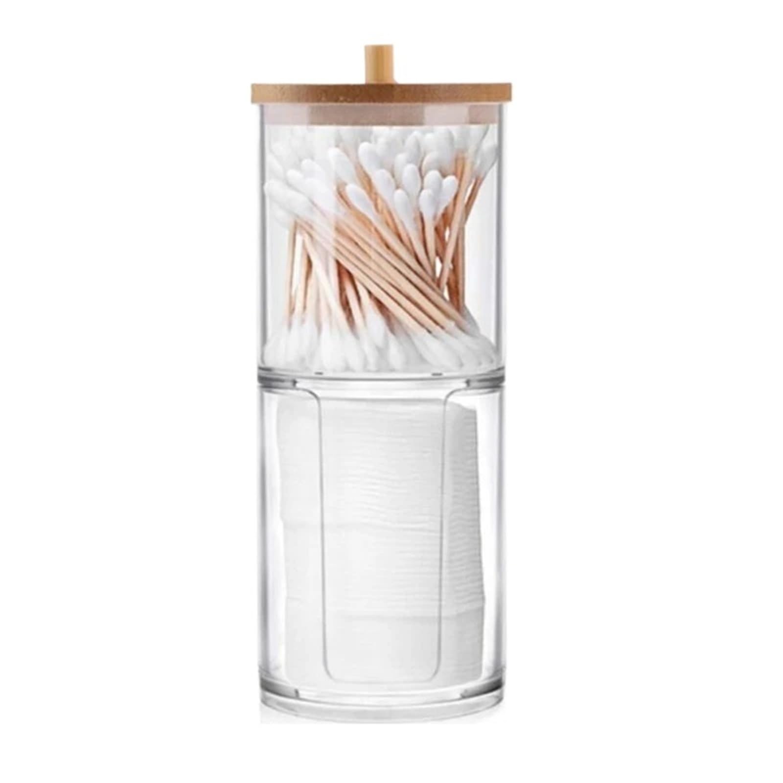 EVAWOIFN Cotton Swab Holder Storage Box Bathroom Jar Makeup Organizer Cotton Round Pad Holder Swab Qtip Dispenser With Lid(Color 01)