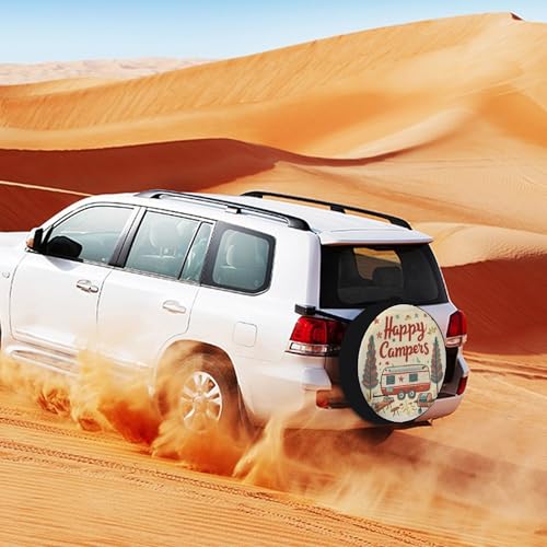 Image of Heavy Duty Spare Tire Cover Happy Campers Weatherproof Universal Wheel Protectors Camper Trailer Campfire Tire Cover Universal Fit for Trailers SUV Truck Camper Travel 16 Inch