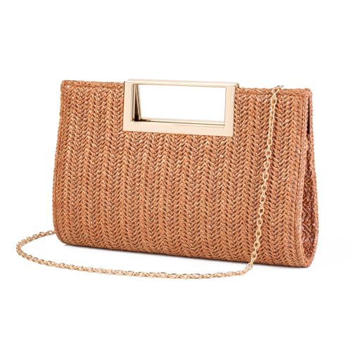 Womens Straw Woven Clutch Handmade Weaving Shoulder Bag Purse for Wedding Prom Party