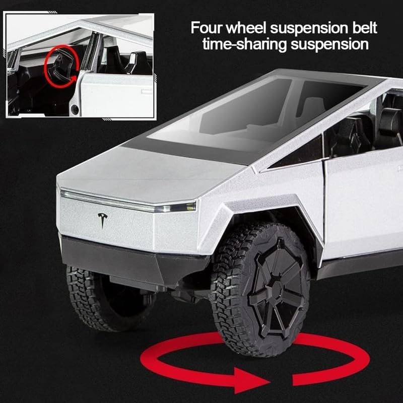 Image of Play Boy 1:32 Tesla Cybertruck Model Diecast Metal Alloy Pullback Toy Vehicle with Openable Doors Light and Music Car for Kids (Multicolor)