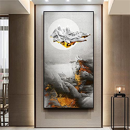 Toile peinture abstrait or montagne pour sublimer un grand mur vide de salon